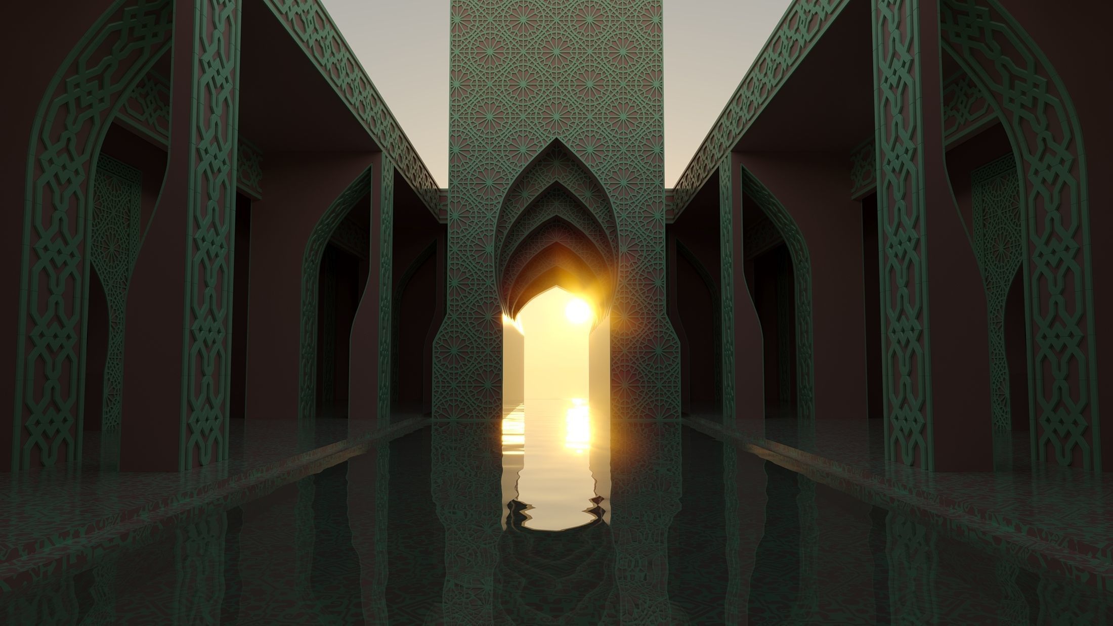 Moroccan-style infinity pool palace 3D model_13