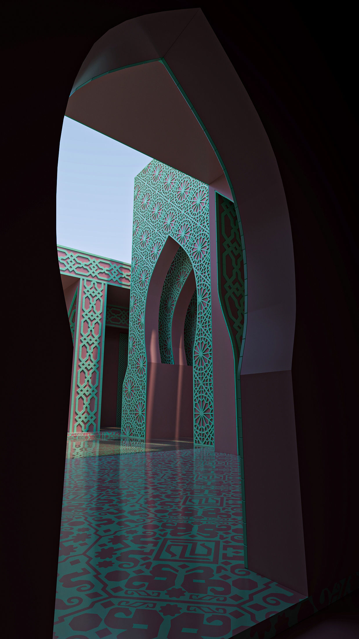 Moroccan-style infinity pool palace 3D model_23