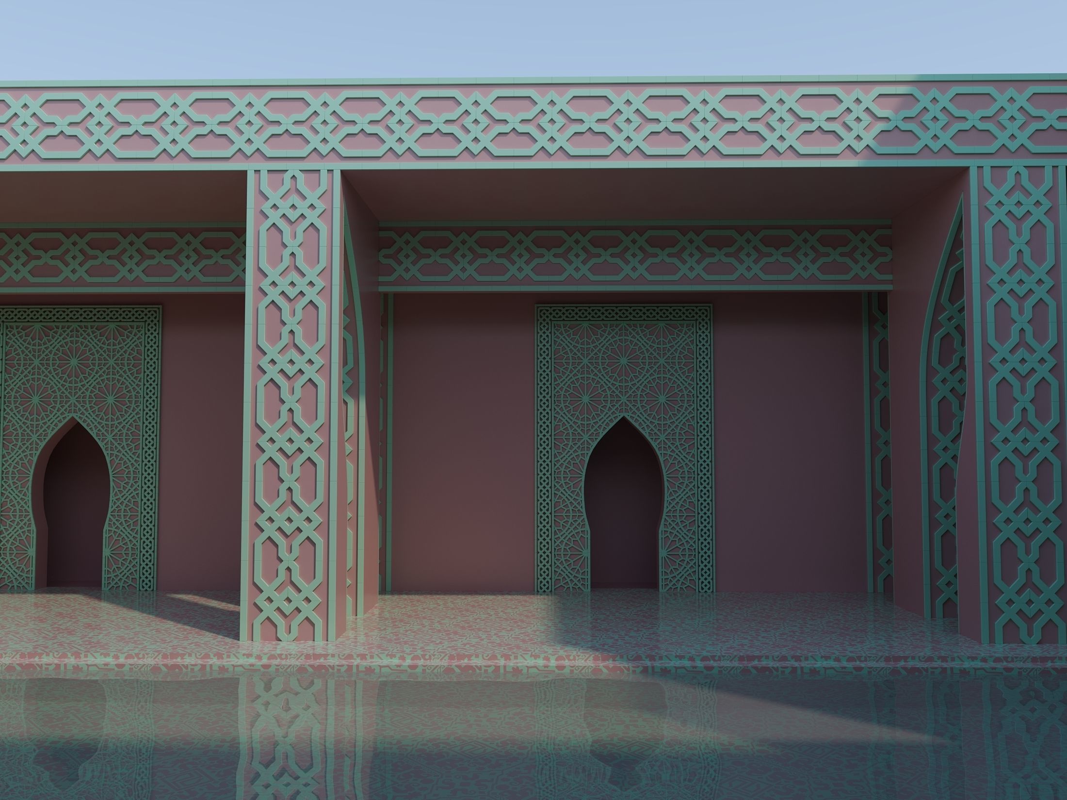 Moroccan-style infinity pool palace 3D model_5