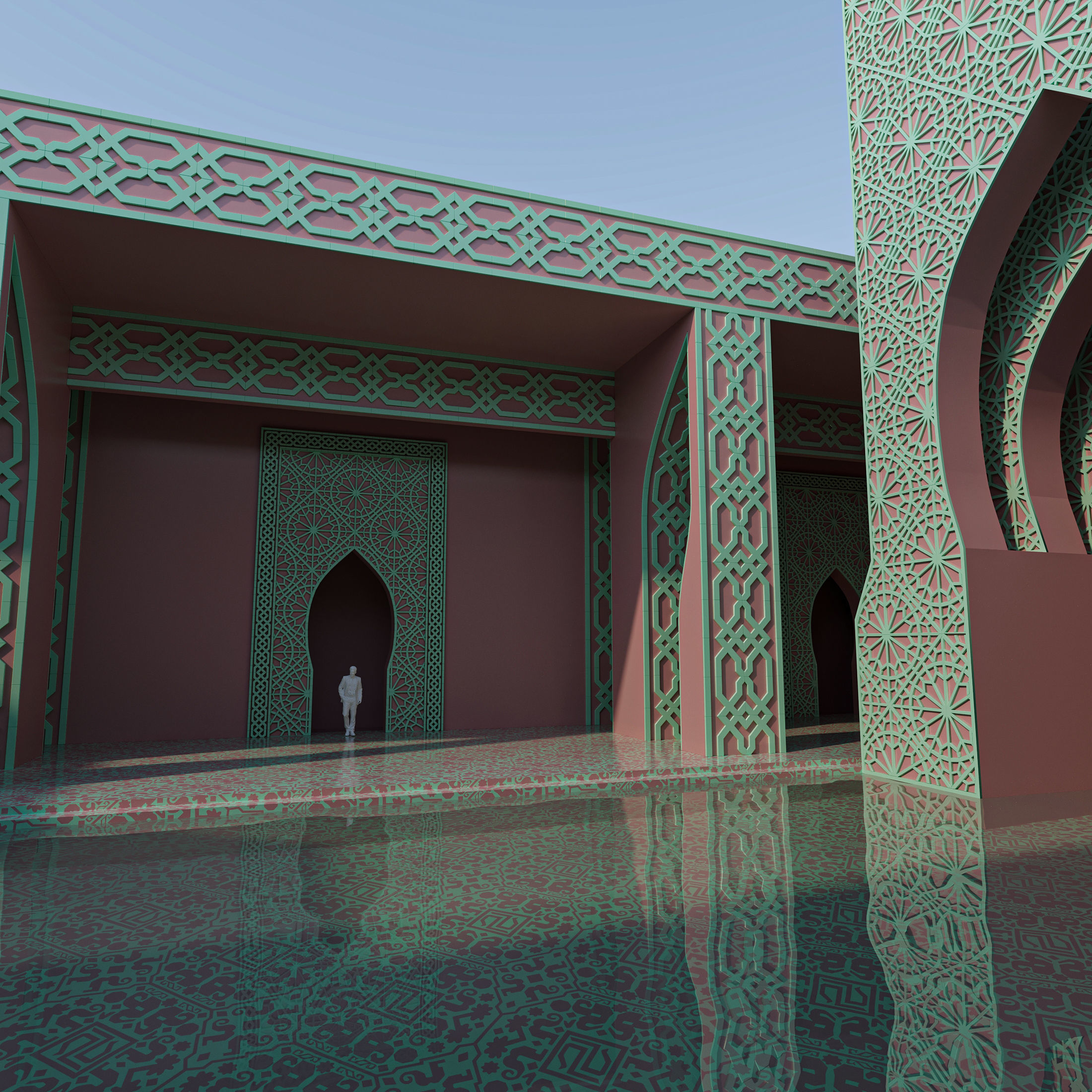 Moroccan-style infinity pool palace 3D model_1
