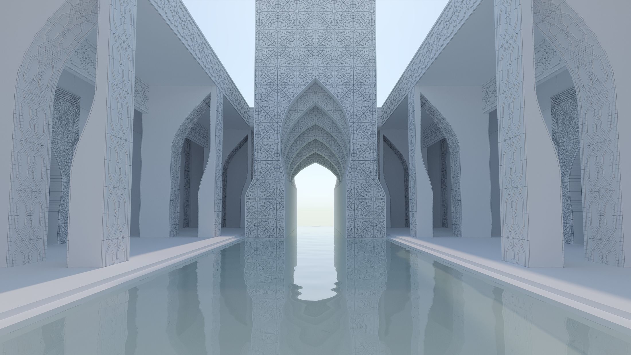 Moroccan-style infinity pool palace 3D model_16