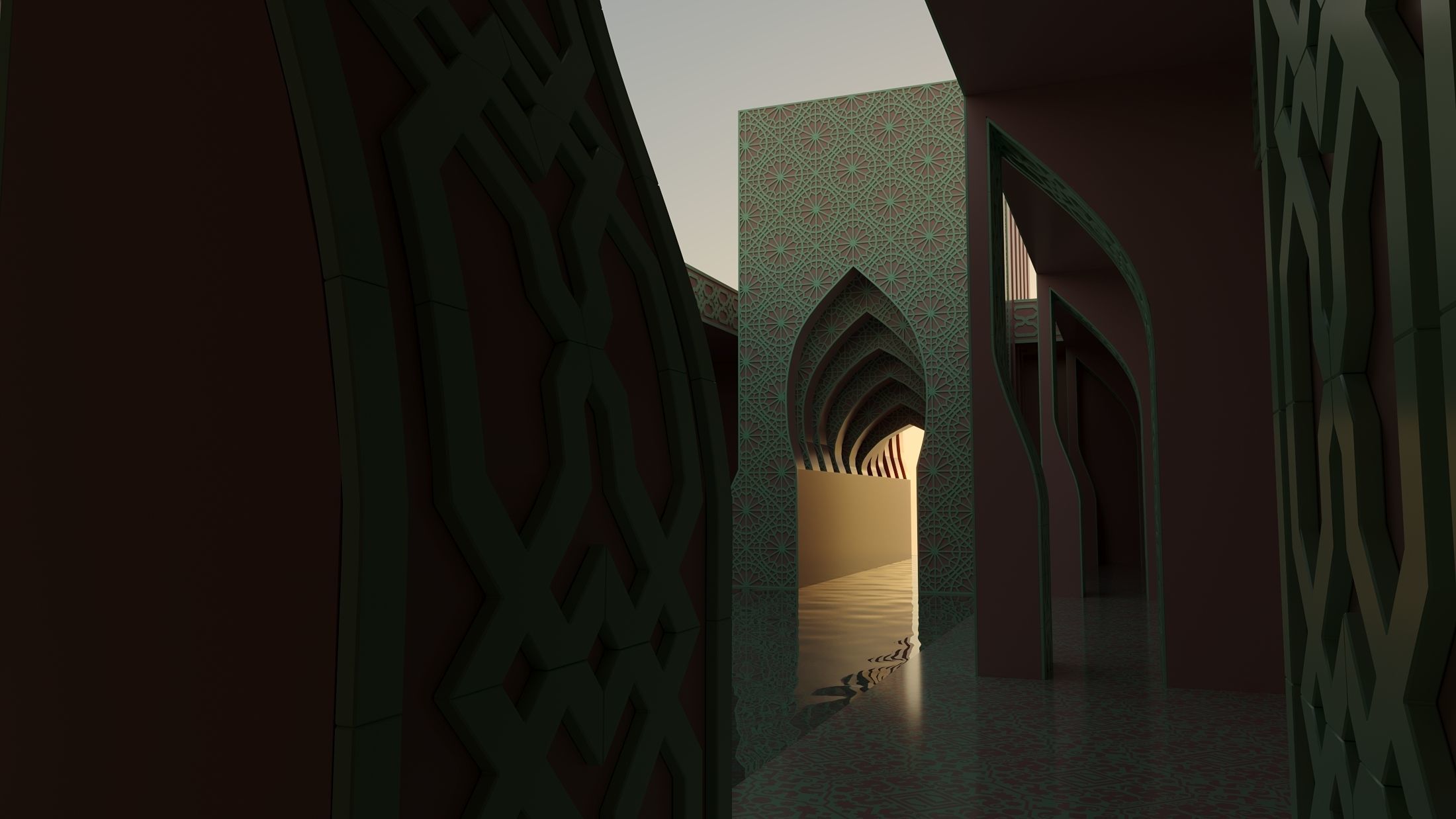 Moroccan-style infinity pool palace 3D model_15