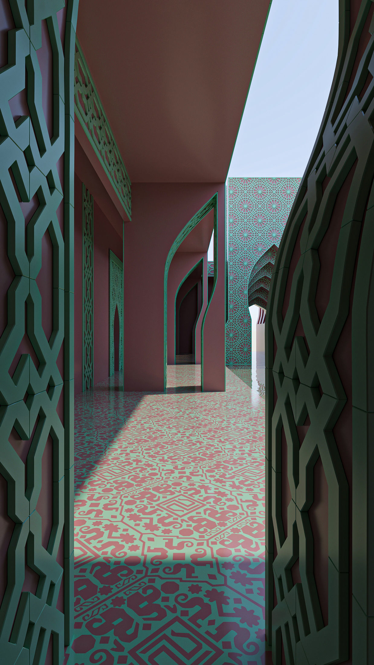 Moroccan-style infinity pool palace 3D model_24