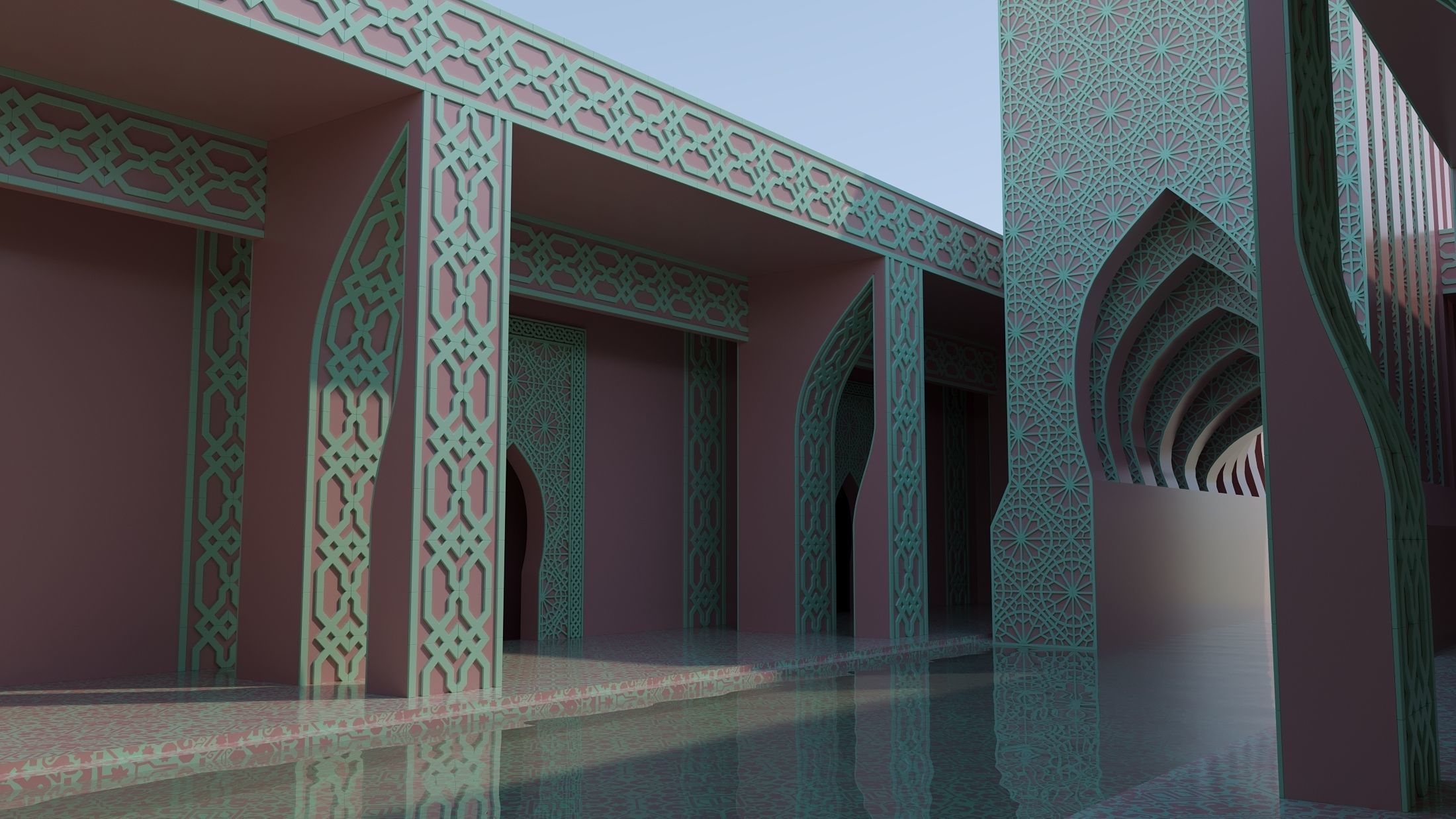 Moroccan-style infinity pool palace 3D model_6