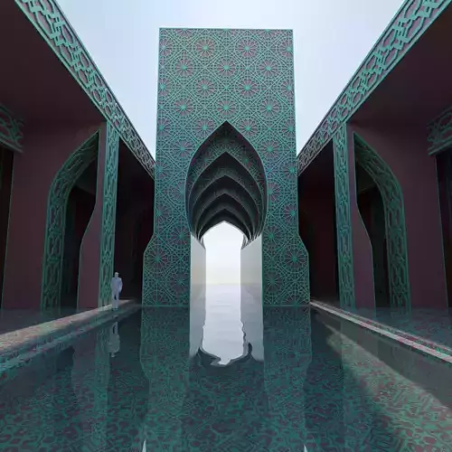 Moroccan-style infinity pool palace 3D model