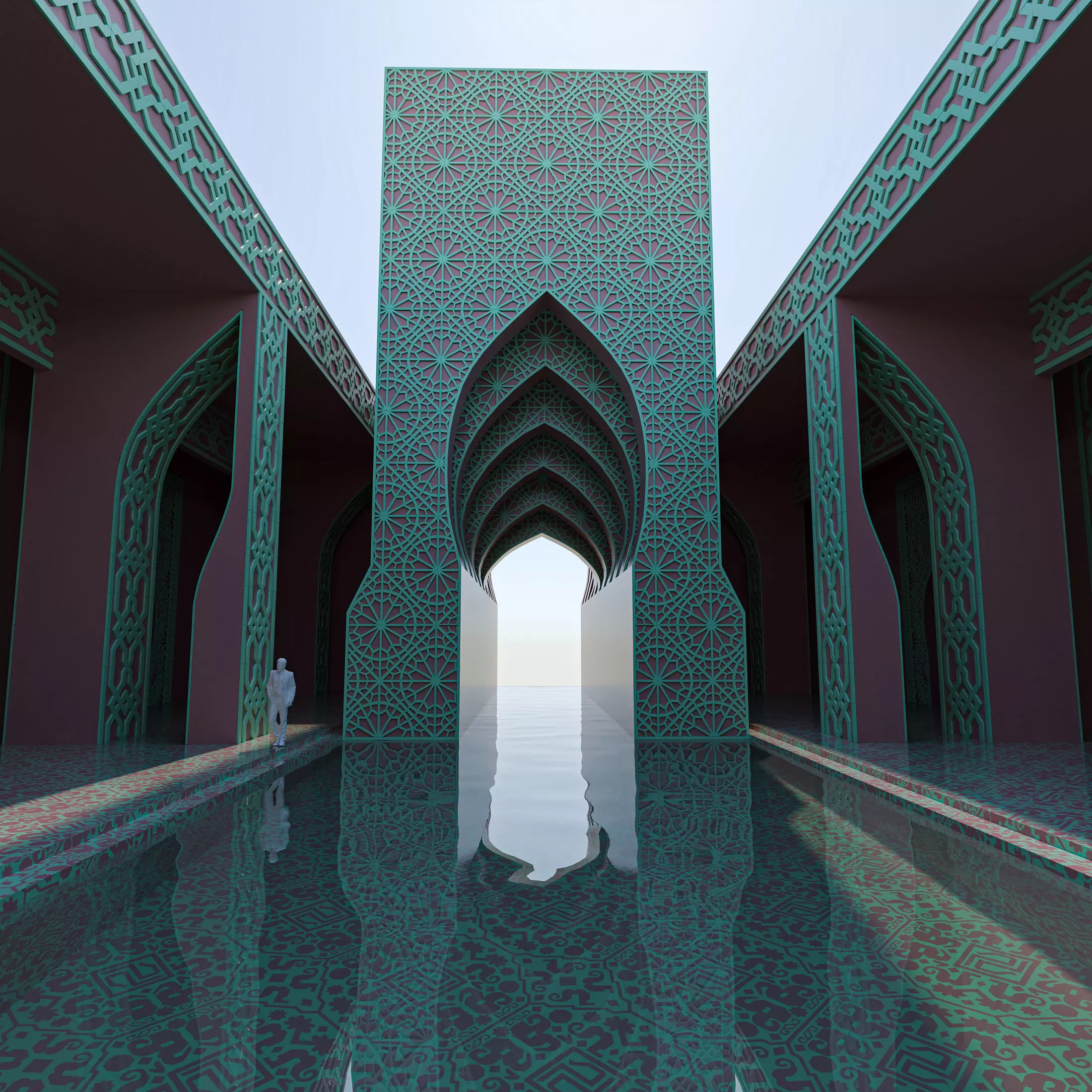 Moroccan-style infinity pool palace 3D model_0