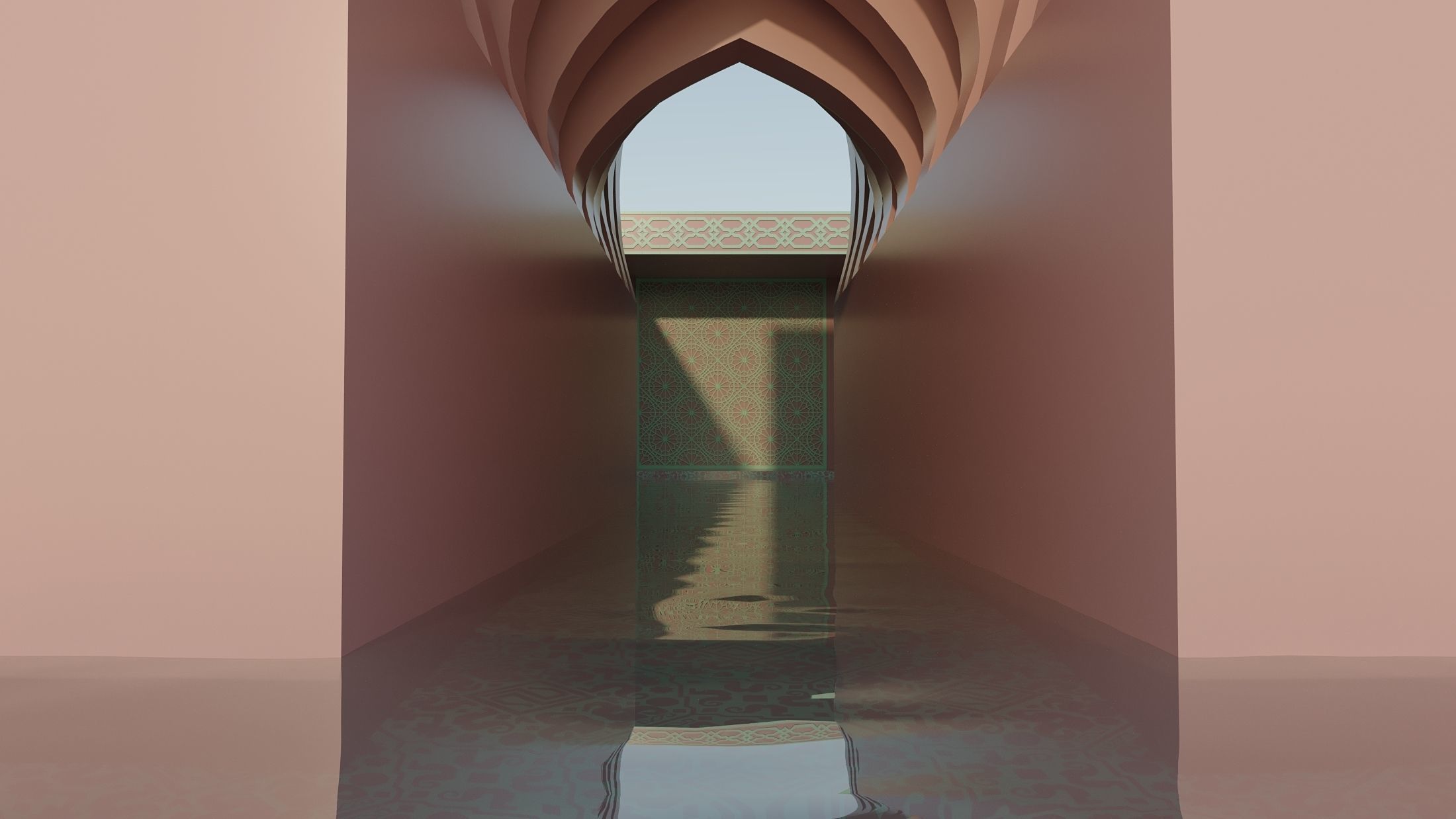 Moroccan-style infinity pool palace 3D model_12