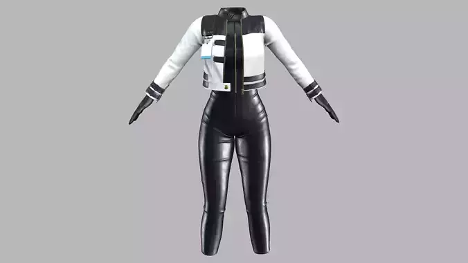 Female Sci-fi Black Bodysuit With White Jacket