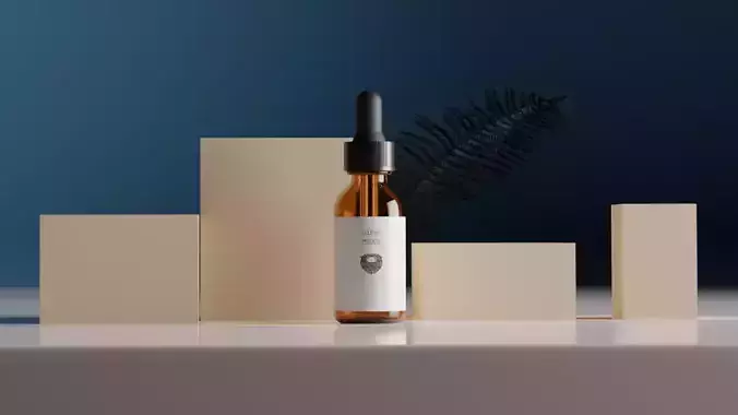 Beard Oil Dropper Glass Bottle with Rubber Plastic Cap Cosmetic 3D model