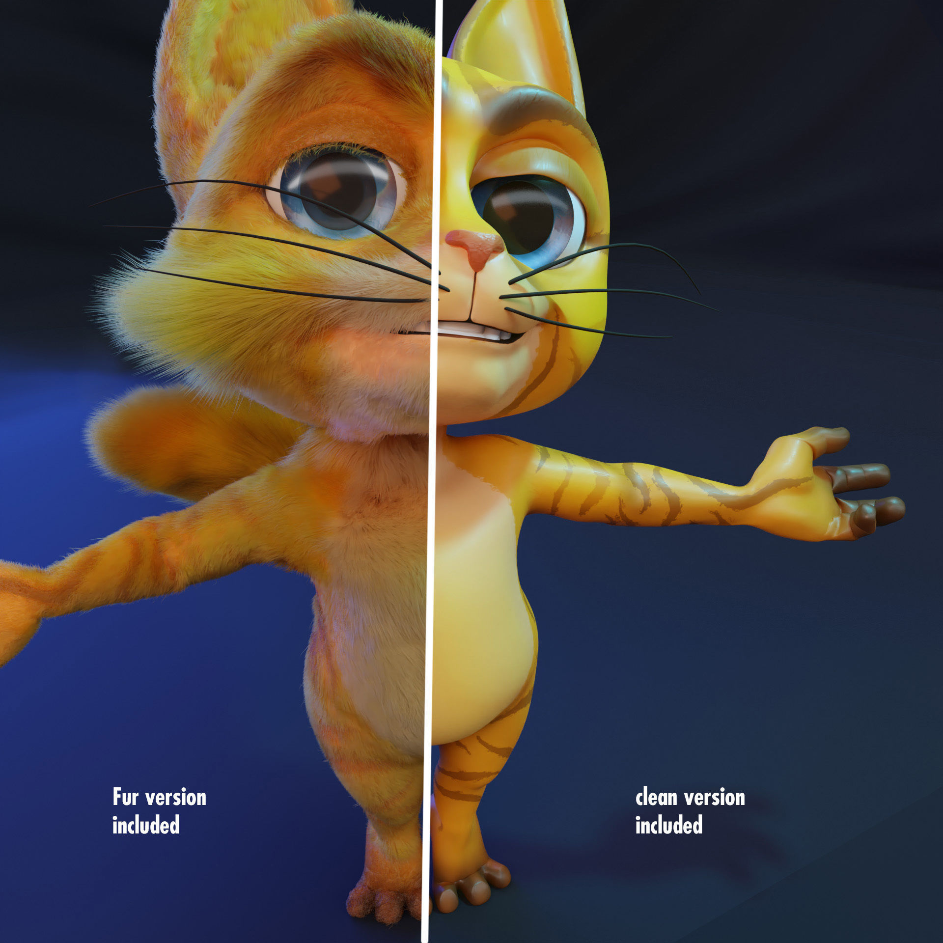 Die Katze Cat Cartoon Character Mascot Low-poly 3D model_4