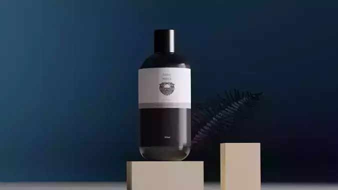 Glass bottle cosmetic product with plastic lid in studio