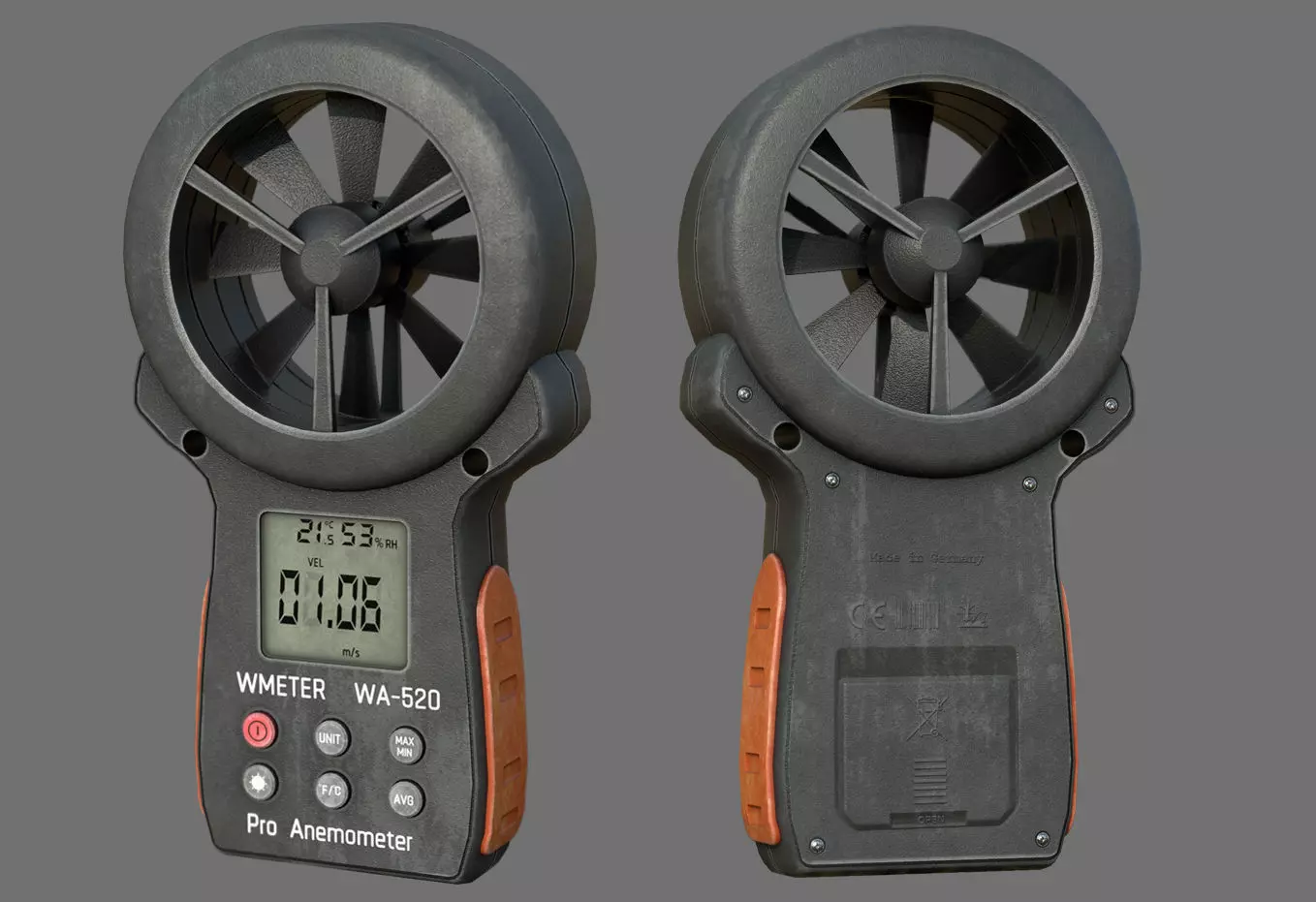 Anemometer fan with digital display Low-poly 3D model_0