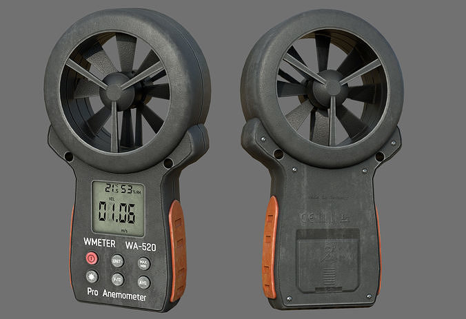 Anemometer fan with digital display Low-poly 3D model