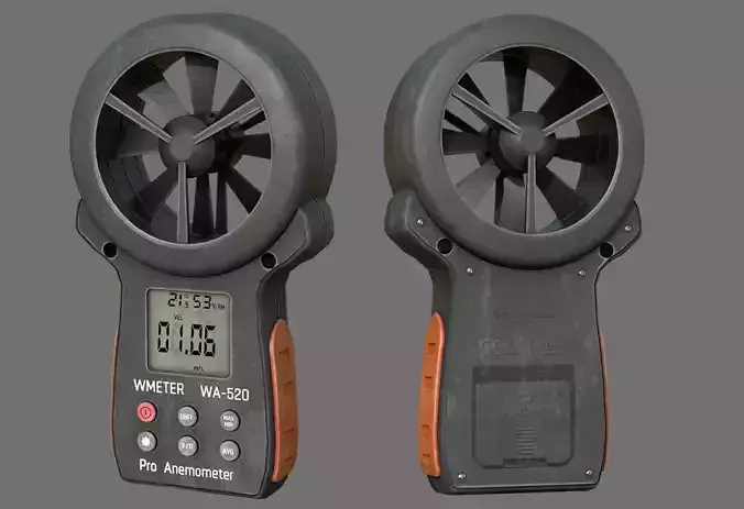 Anemometer fan with digital display Low-poly 3D model