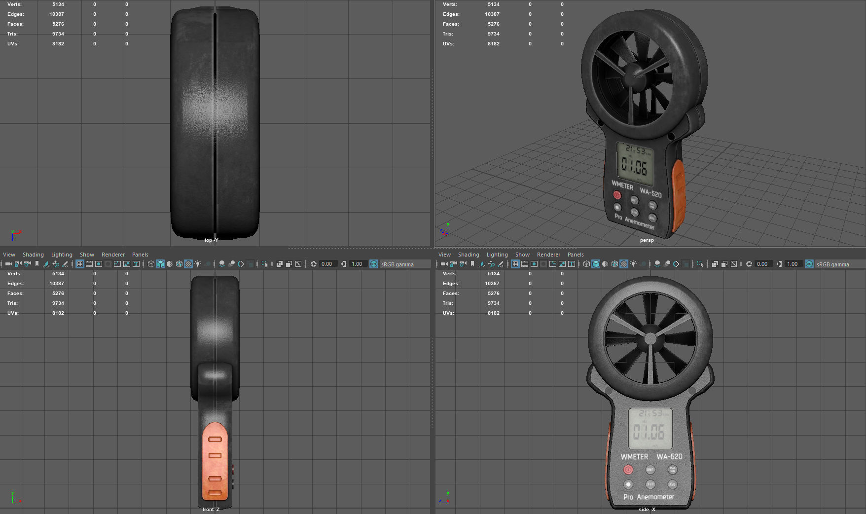 Anemometer fan with digital display Low-poly 3D model_10