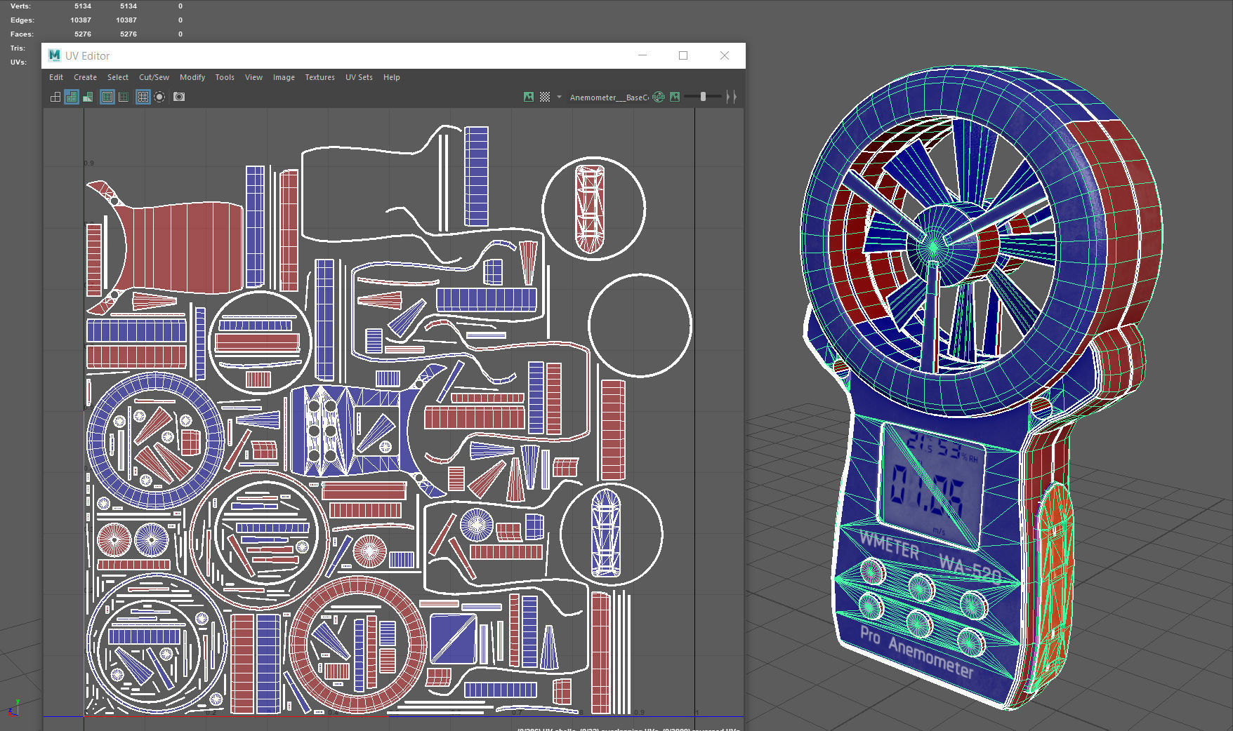 Anemometer fan with digital display Low-poly 3D model_12