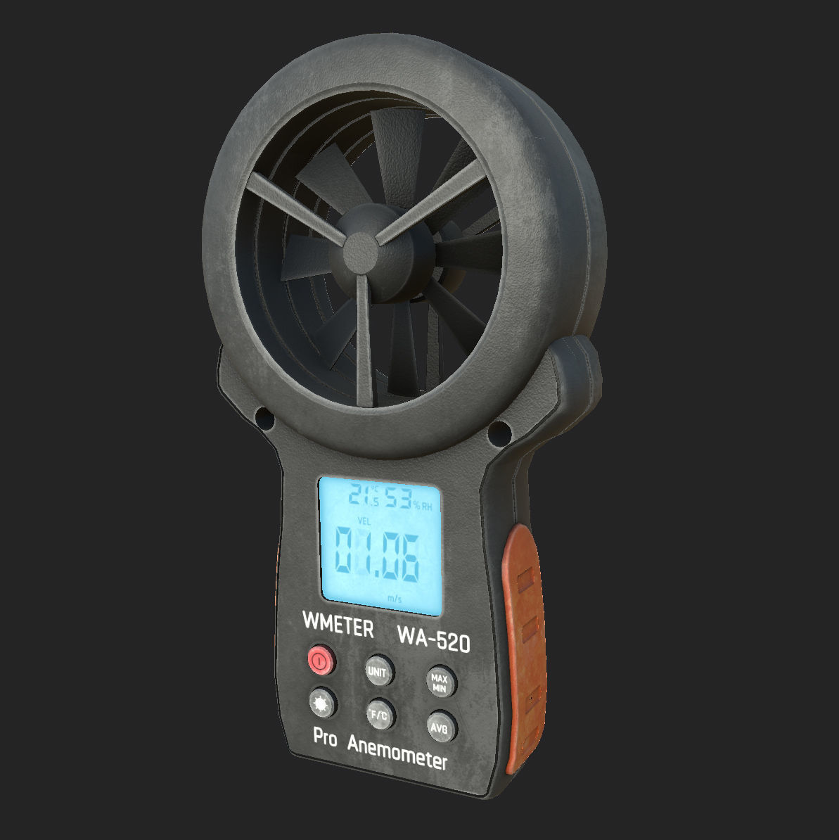 Anemometer fan with digital display Low-poly 3D model_6