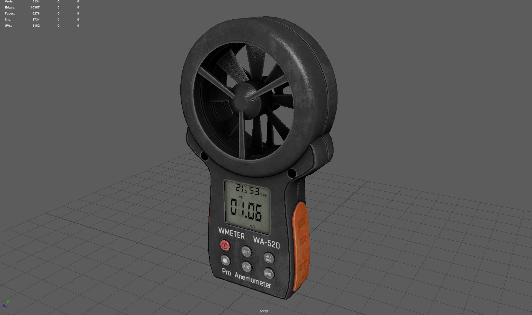 Anemometer fan with digital display Low-poly 3D model_7