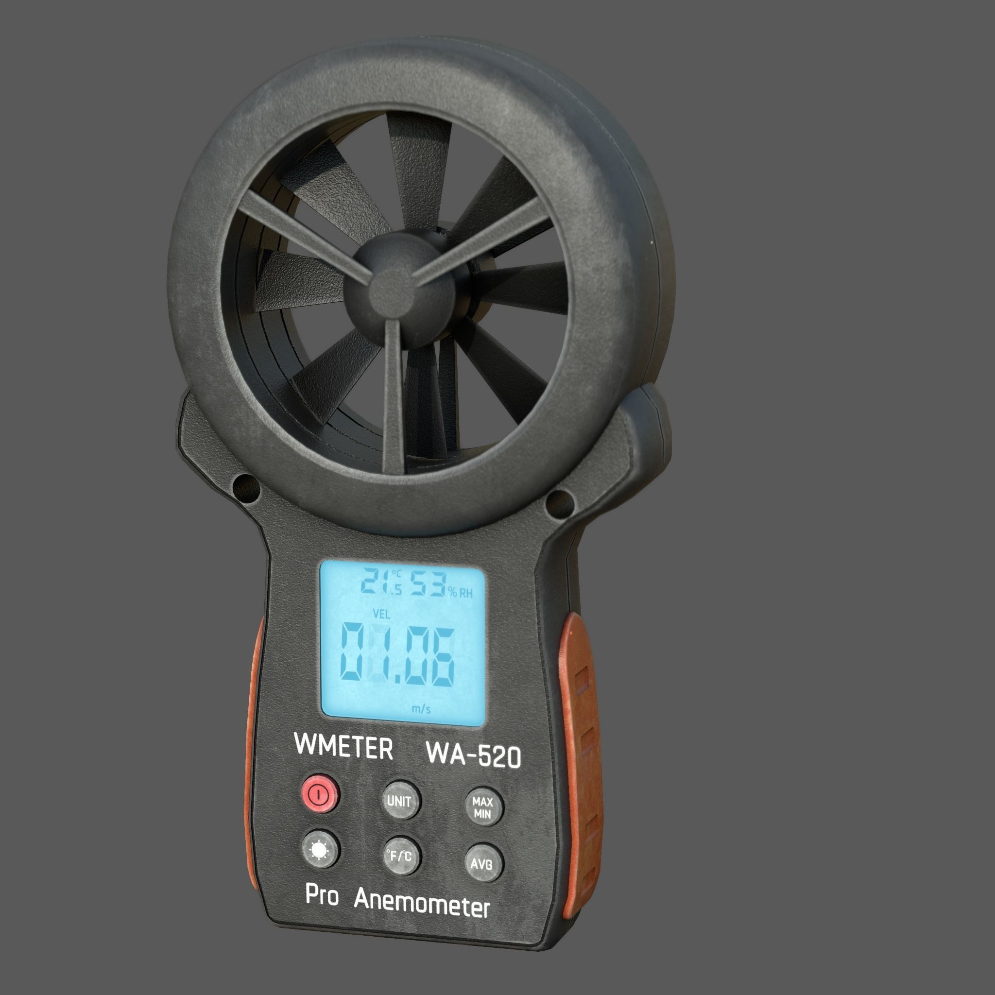 Anemometer fan with digital display Low-poly 3D model_15