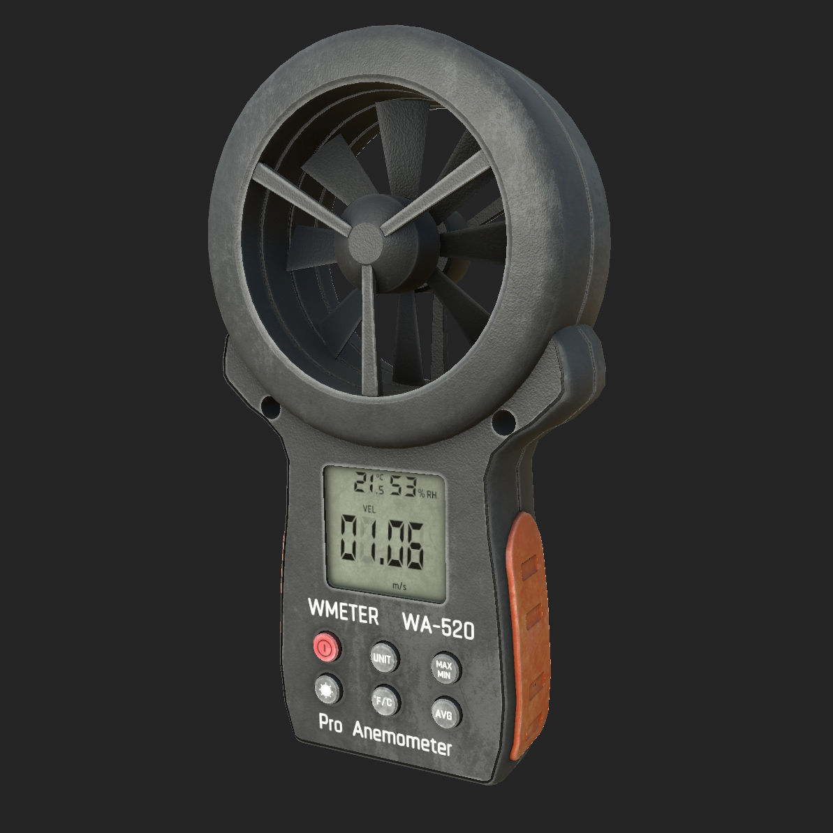 Anemometer fan with digital display Low-poly 3D model_5