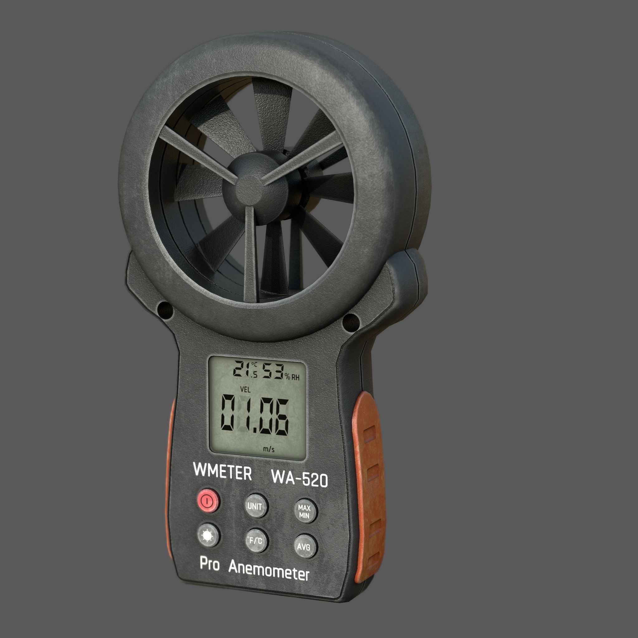 Anemometer fan with digital display Low-poly 3D model_14