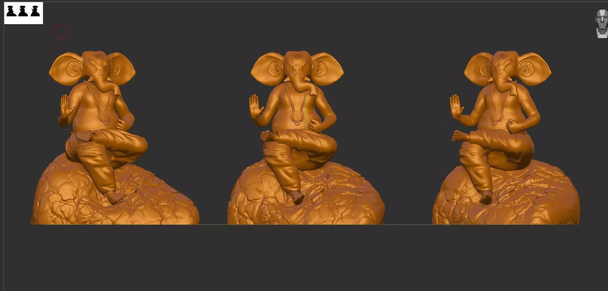 Ganesha 3D print model three statues of elephant on rock 3D print model_0