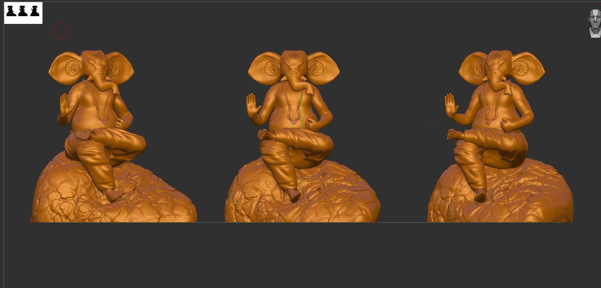 Ganesha 3D print model three statues of elephant on rock 3D print model_9
