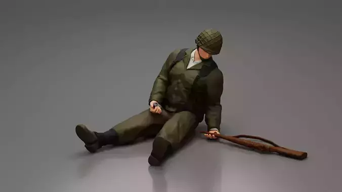 Soldier who fell after a strong battle waiting for help weapons