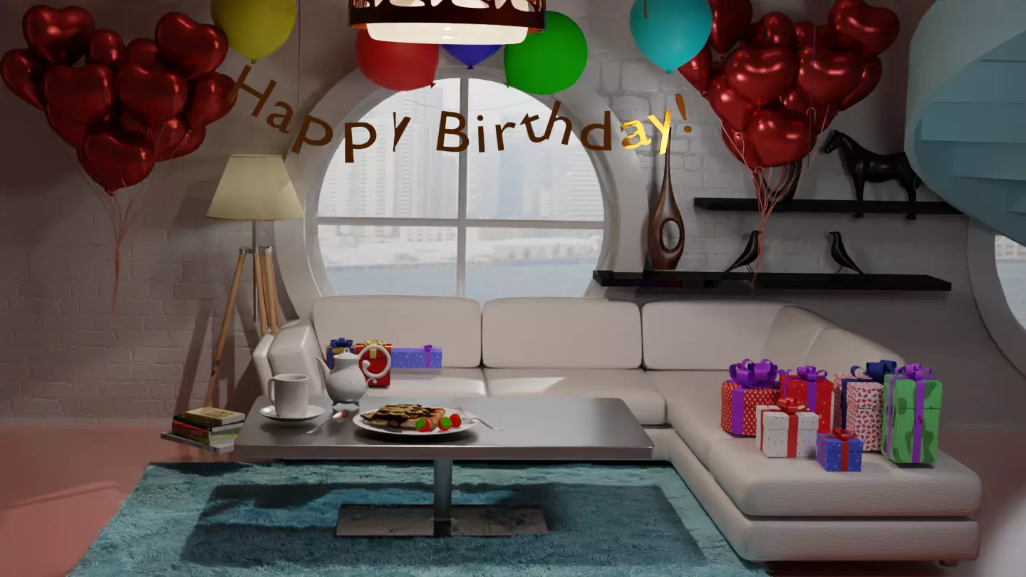 Birthday Party room with simple animation 3D model