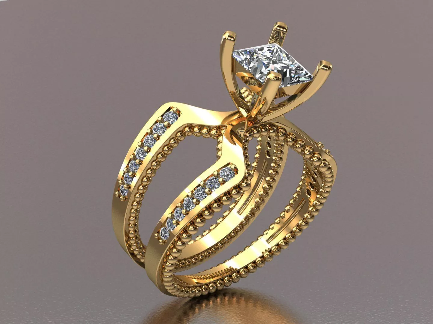 High ring-wedding-engagement solitiaire ring 3D print model