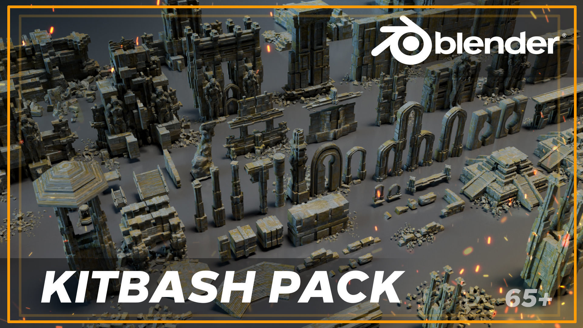 Ancient Temple  Kitbash Asset Pack Low-poly 3D model_1