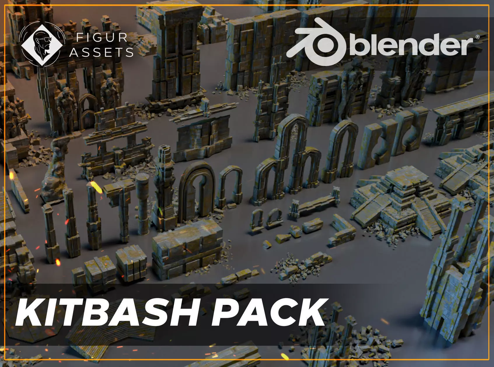 Ancient Temple  Kitbash Asset Pack Low-poly 3D model_0