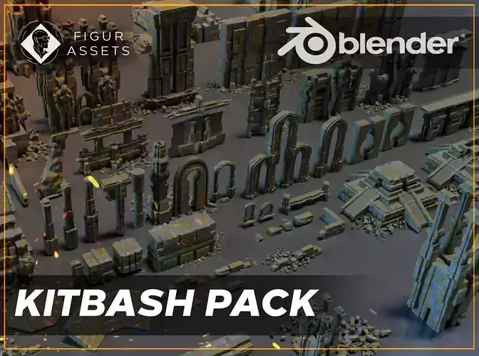 Ancient Temple  Kitbash Asset Pack Low-poly 3D model