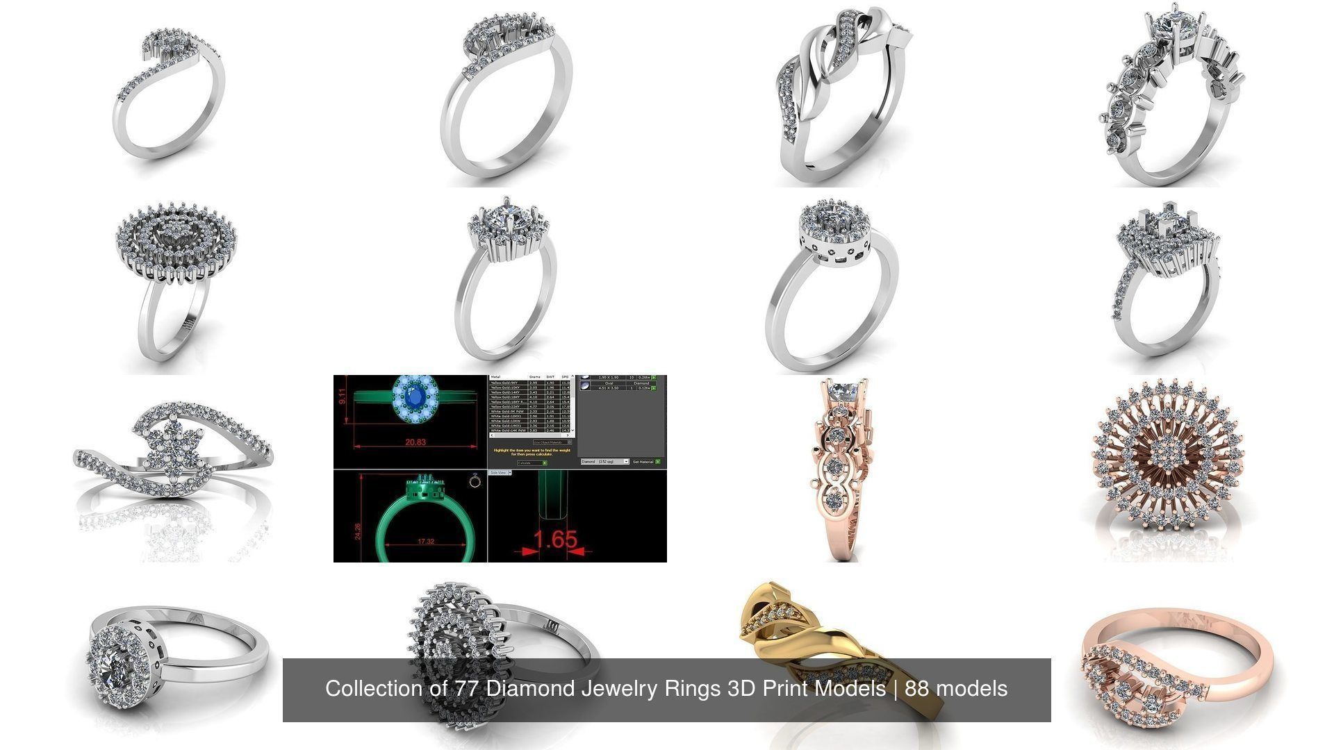 Collection of 77 Diamond Jewelry Rings 3D Print Models _15