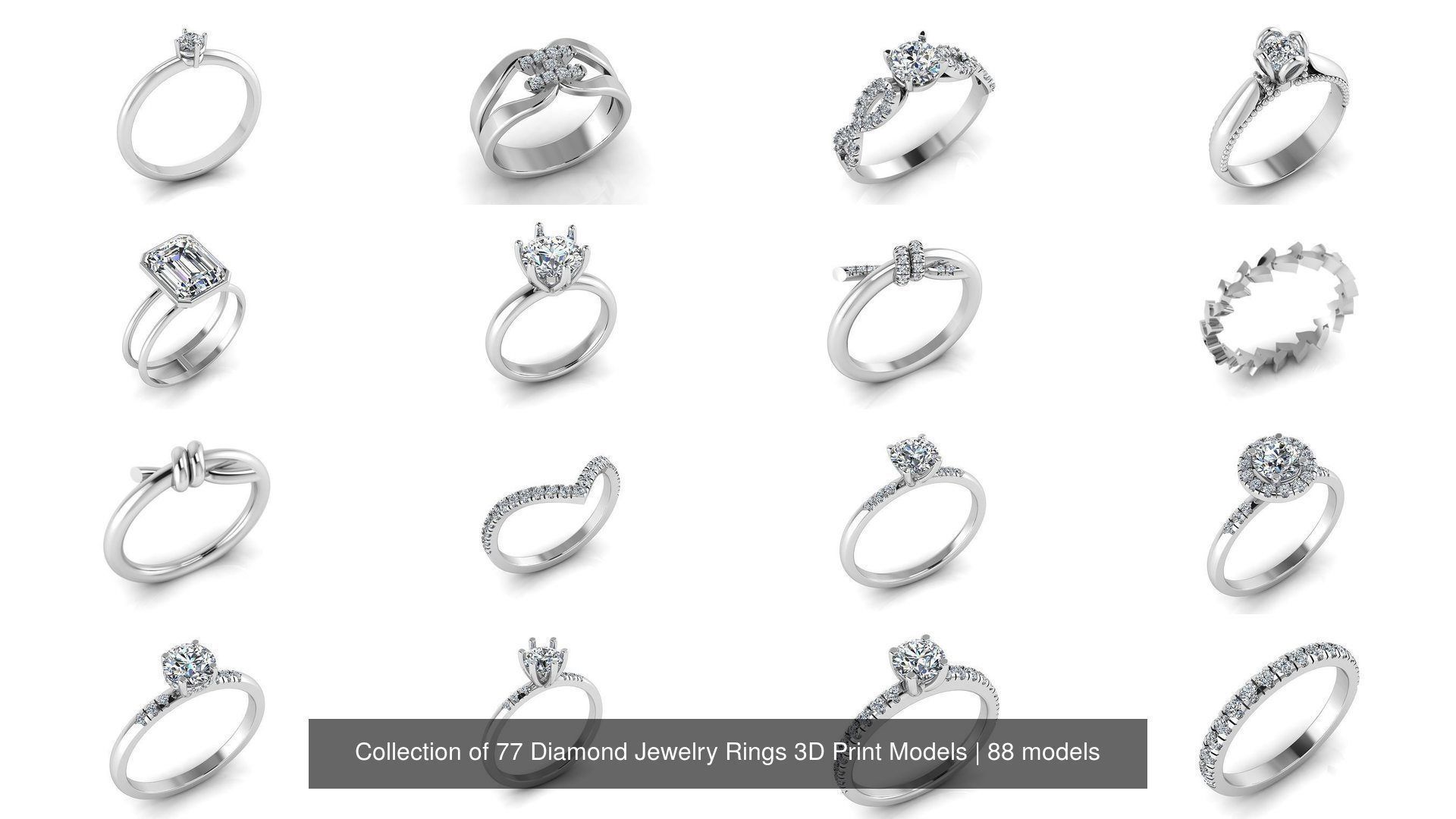 Collection of 77 Diamond Jewelry Rings 3D Print Models _2