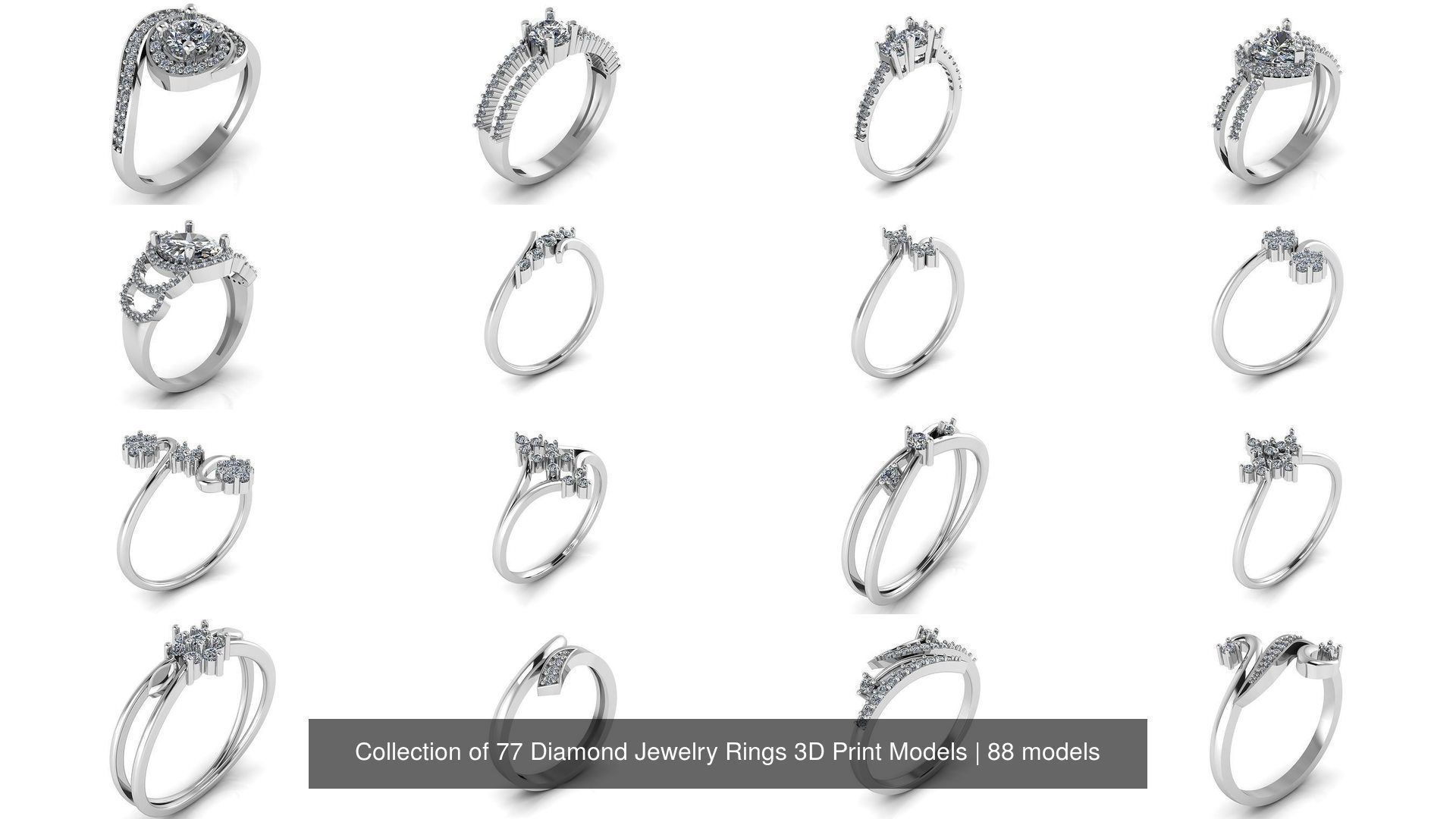 Collection of 77 Diamond Jewelry Rings 3D Print Models _8