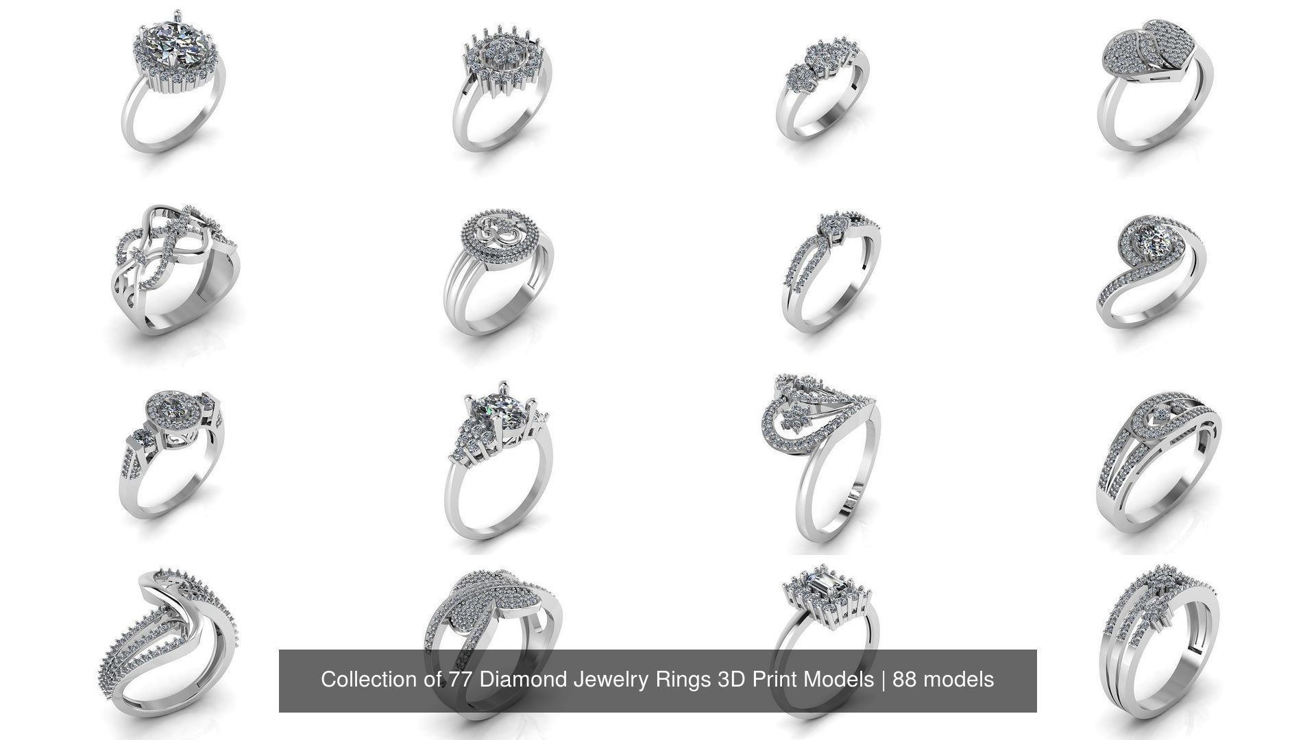 Collection of 77 Diamond Jewelry Rings 3D Print Models _11