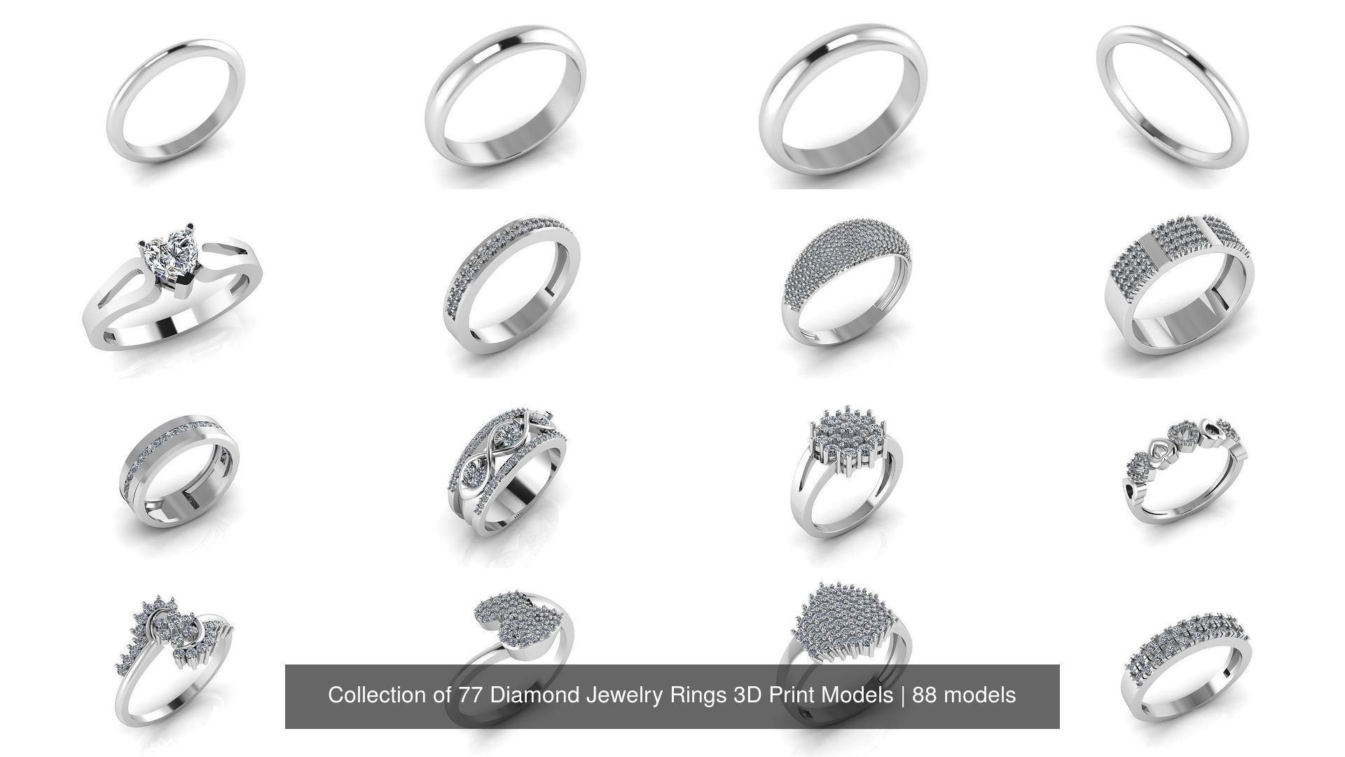 Collection of 77 Diamond Jewelry Rings 3D Print Models _7