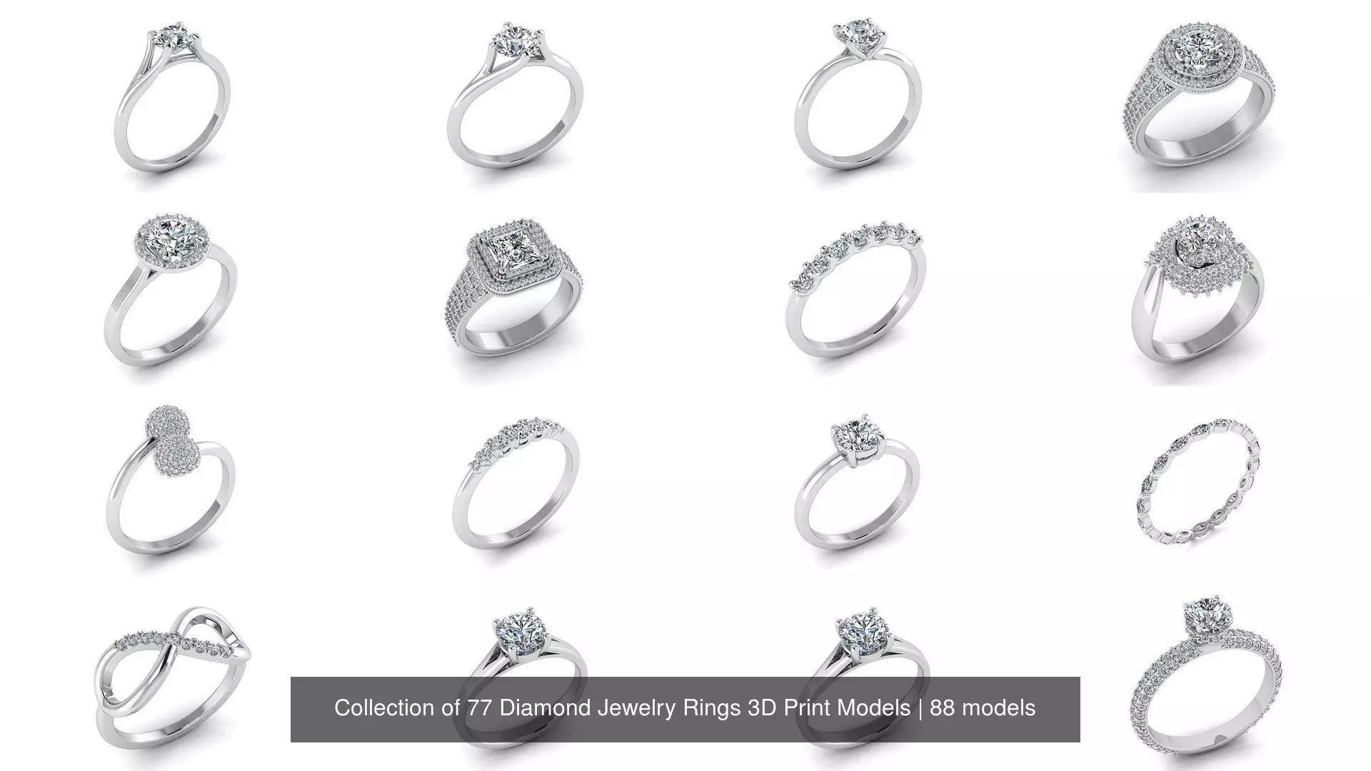 Collection of 77 Diamond Jewelry Rings 3D Print Models _0