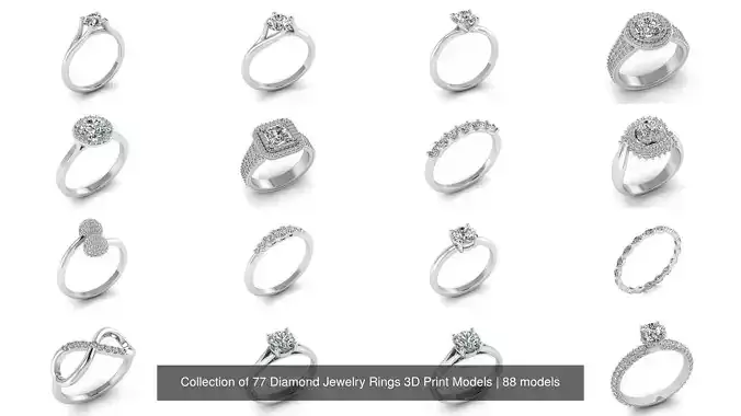 Collection of 77 Diamond Jewelry Rings 3D Print Models
