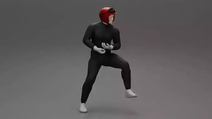 Biker man in helmet on a motorcycle stopped