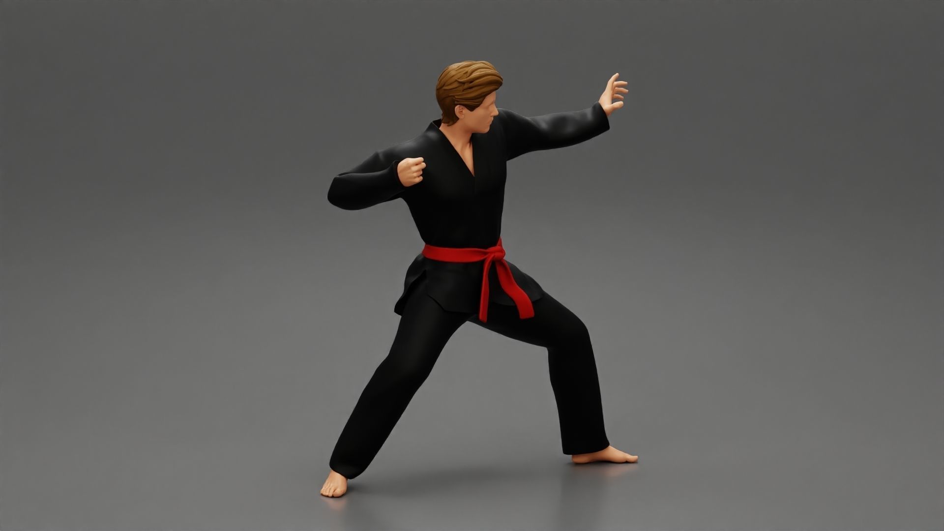 Karate man in a black kimono with a red belt 3D print model_1
