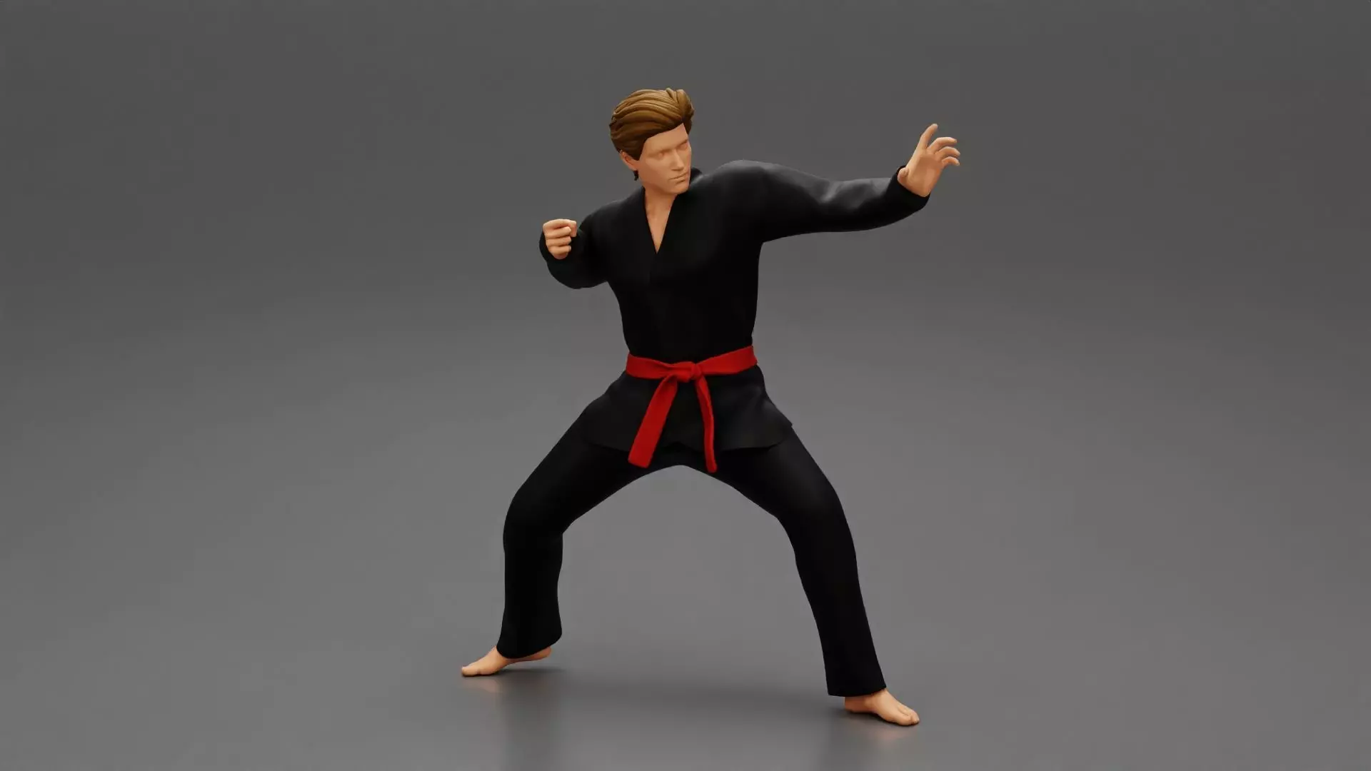 Karate man in a black kimono with a red belt 3D print model_0