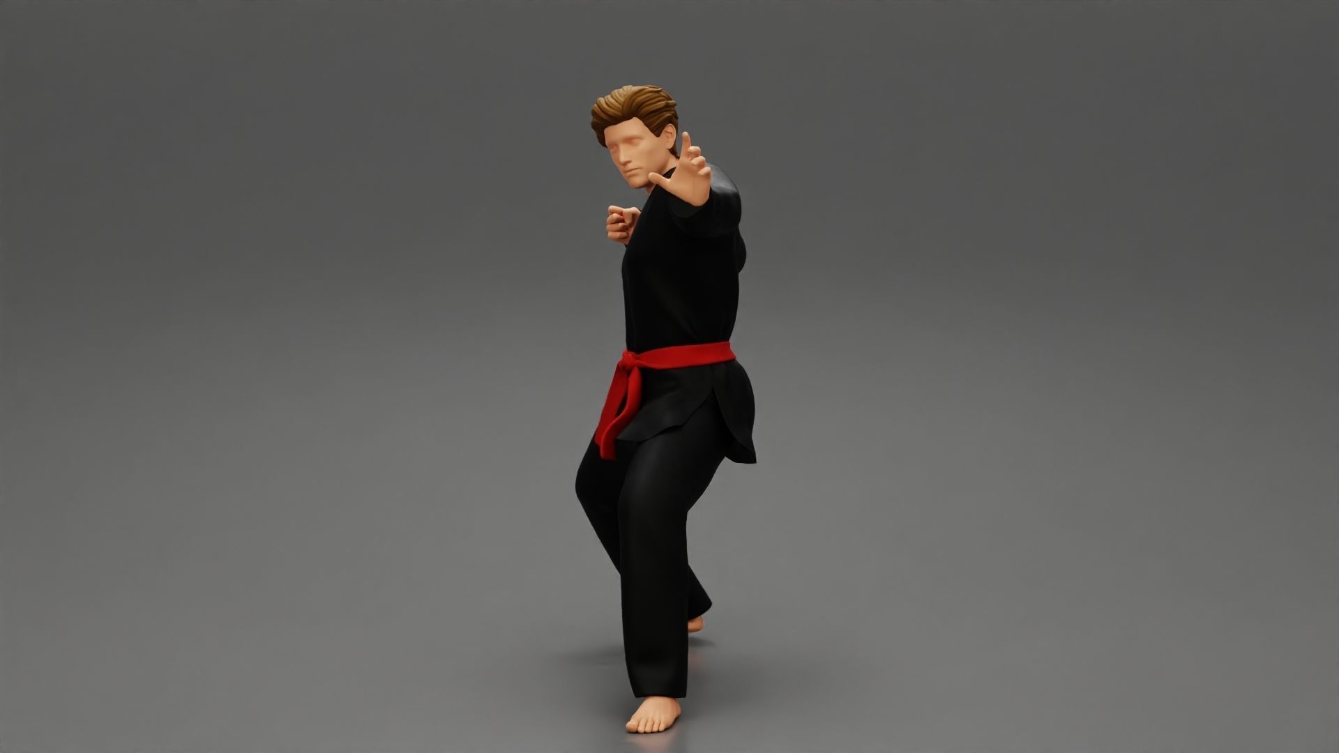 Karate man in a black kimono with a red belt 3D print model_5