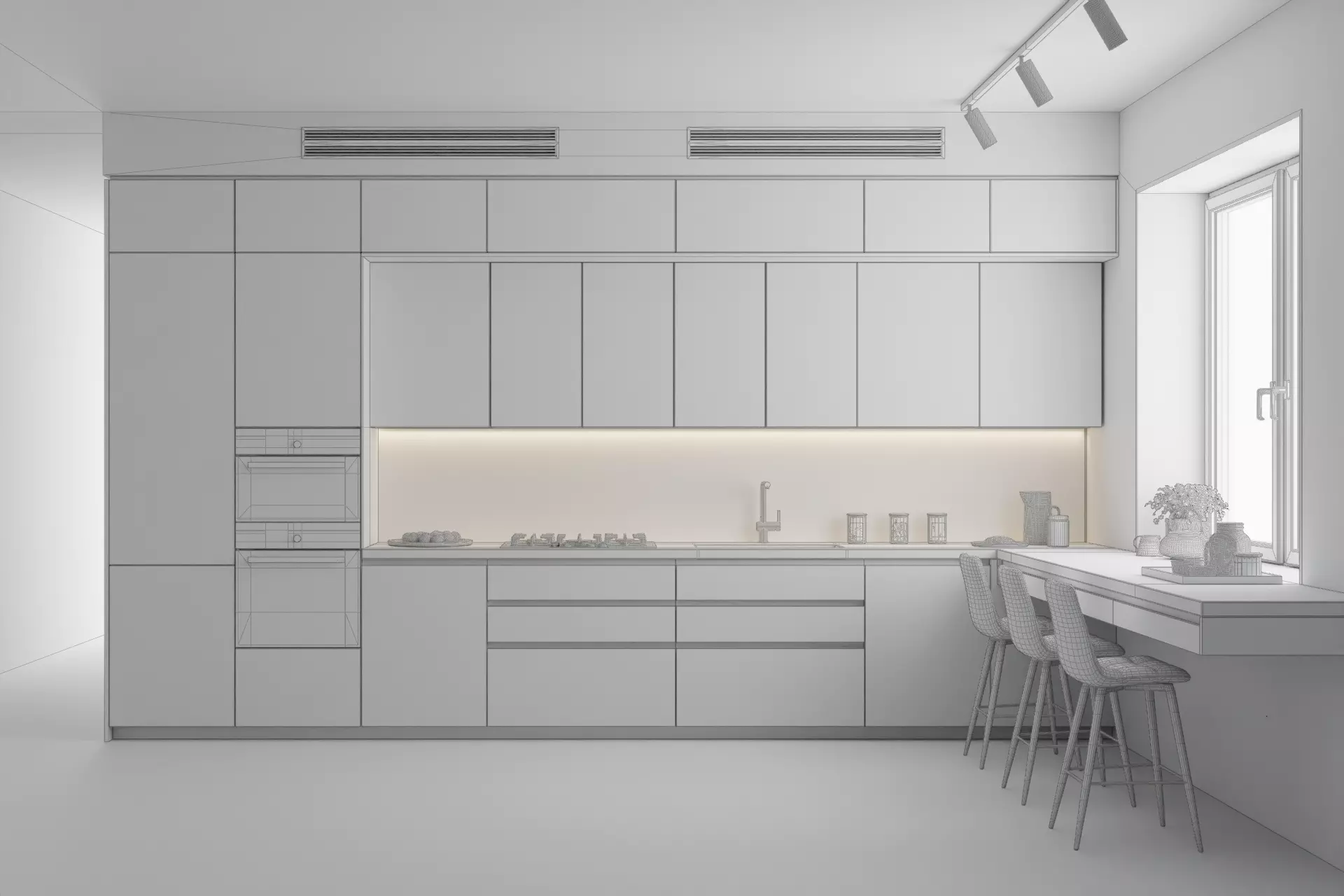 Modern L-Shape Kitchen 3D model