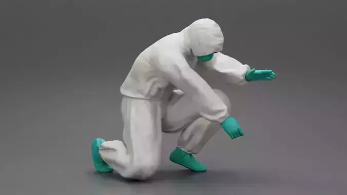 Man wearing antivirus suit sitting 3D print model