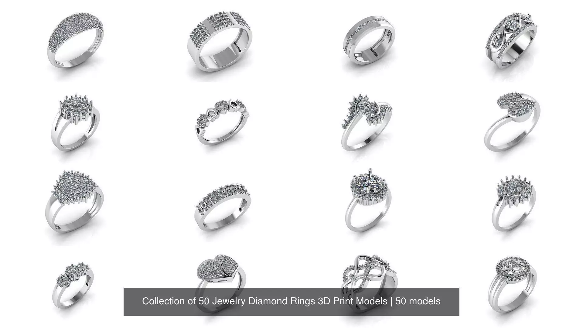 Collection of 50 Jewelry Diamond Rings 3D Print Models _0