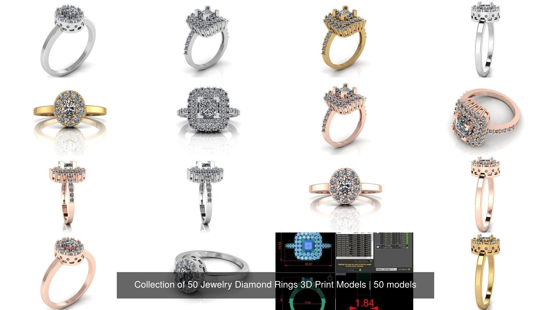 Collection of 50 Jewelry Diamond Rings 3D Print Models _6