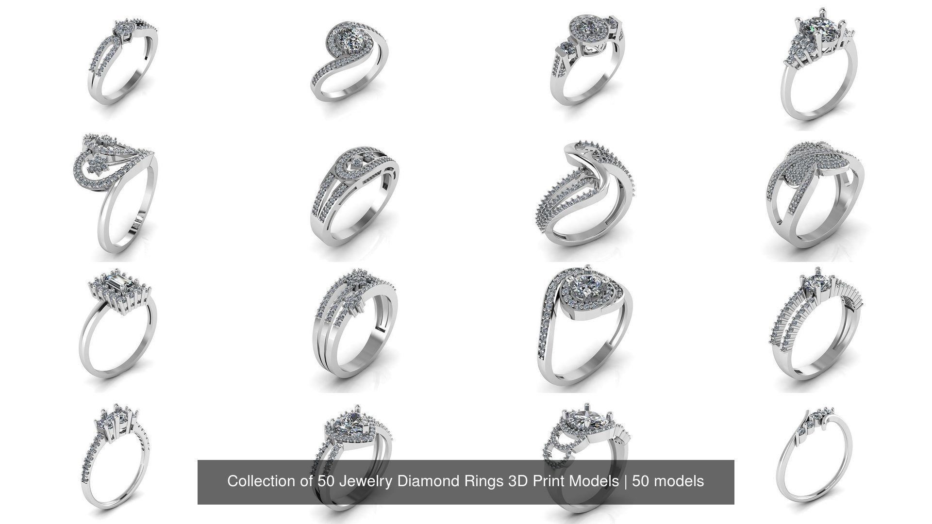 Collection of 50 Jewelry Diamond Rings 3D Print Models _2