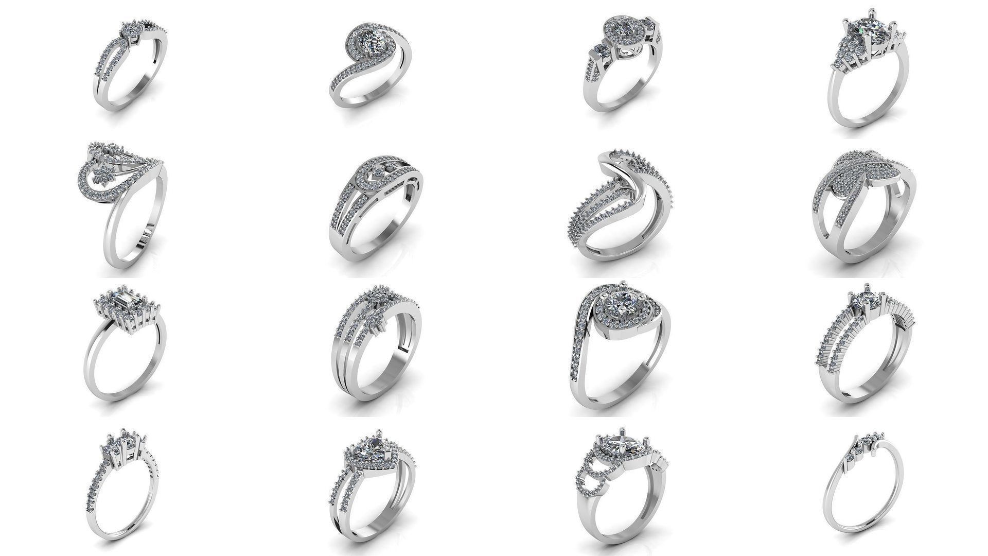 Collection of 50 Jewelry Diamond Rings 3D Print Models _1